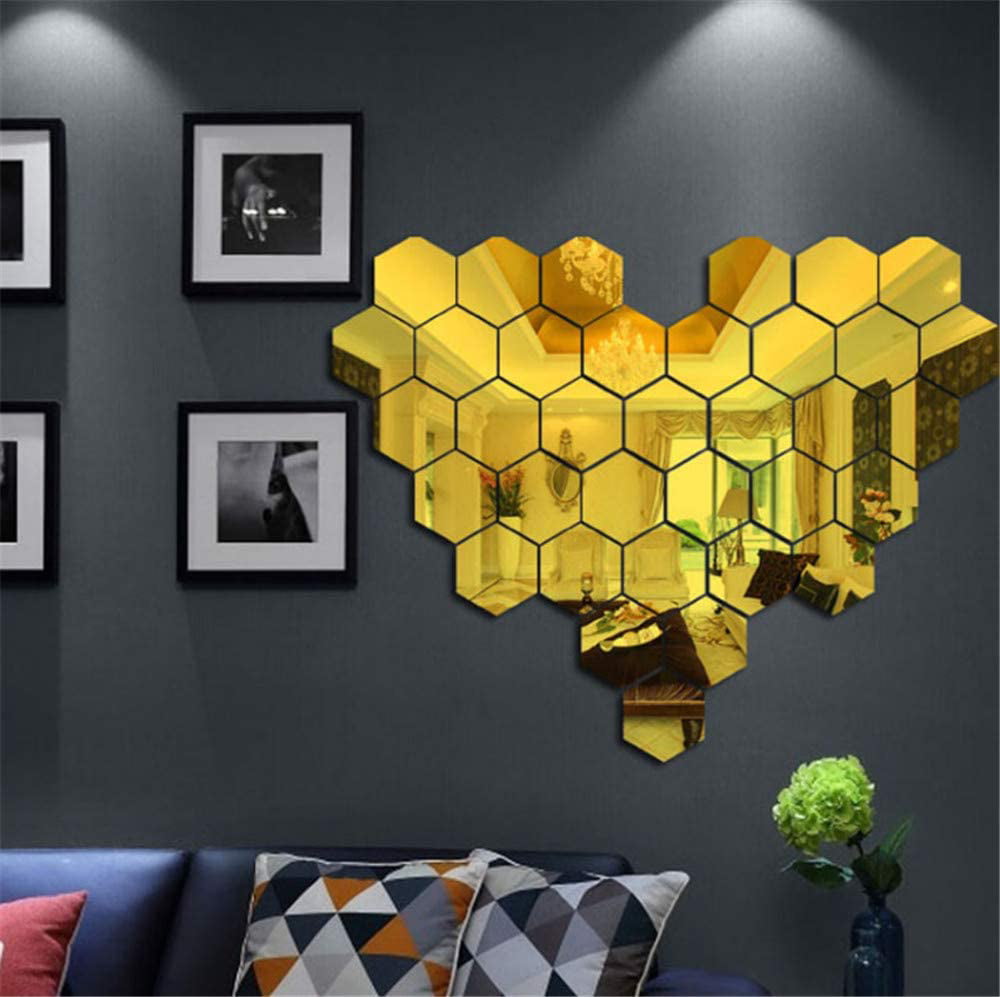 4 PCS Extra Large Mirror Tile Wall Sticker Hexagon Self Adhesive Room Decors DIY 