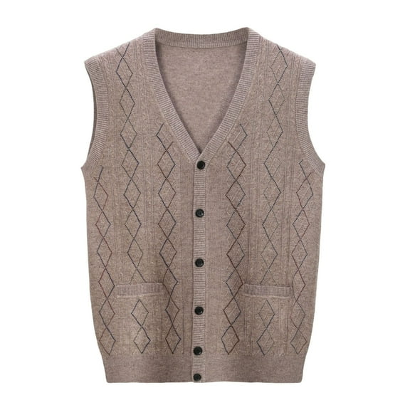 GBSYEWXS Vest Sweater For Men V-Neck Sleeveless Base Gentleman Solid Color Brown Sweaters