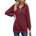 thumbnail image 1 of UKAP Sudadera con capucha para mujer, jersey con cremallera de un cuarto, manga larga, cuello redondo, sudadera, camisetas sueltas de punto liso con bolsillos, 1 of 3