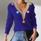 thumbnail image 5 of Suéter de cuello en V para mujer, suéter suelto de invierno liso, suéter de manga larga con cuello redondo, tops de poliéster para mujer, 5 of 6