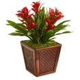thumbnail image 1 of Nearly Natural 6476-R D Triple Bromeliad Artificial Plant in Decorative Planter, Red, 1 of 3