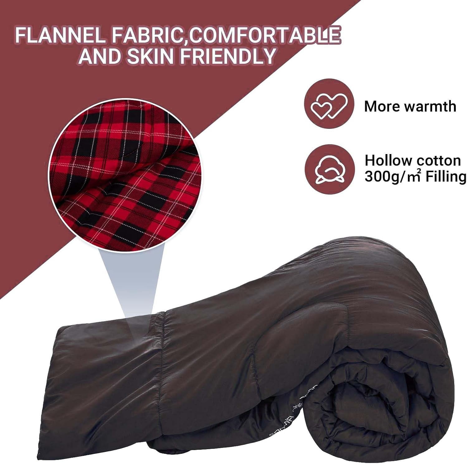 KingCamp Cotton Flannel Queen Size 2 Person Double Sleeping Bags with Pillows for Adult Lightweight Compact Backpacking Camping 20°F for Couples & Family Black