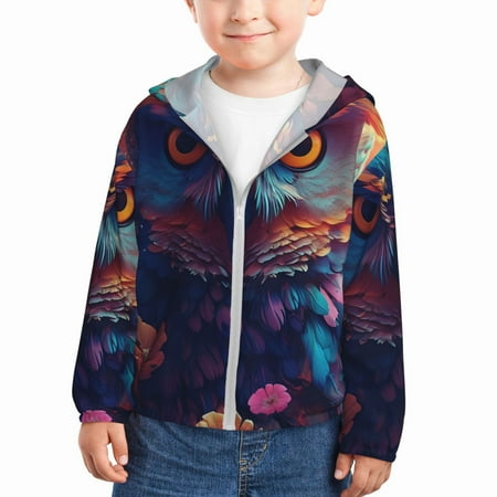 

Vsdgher Colorful Feather Owl Kids Sun Protection Hoodie with Zip Rash Guard Tops Children s Long Sleeve Sun Protection Clothing - 3 Years