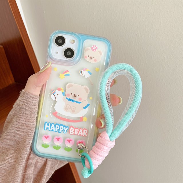 Linda funda de teléfono con letras fluorescentes para iPhone 13 Pro Max 11 12 14 Pro Xs Max Xr X 7 8 Plus correa de mano cuerda corta cubierta de TPU suave Tan Jianjun unisex