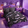 thumbnail image 2 of Homewish Dark Floral Halloween Bat 7-Piece Twin Bedding,Pink Branch Blossom Print Bedding Comforter Set,Black Mauve,Black Reversible, 2 of 8