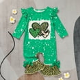 thumbnail image 2 of ZEHJUHAN Newborn Baby Girl's Clover & Leopard Print Romper Crew Neck Ruffle Long Sleeve Bell Bottom Onesie Green，0-3M, 2 of 10
