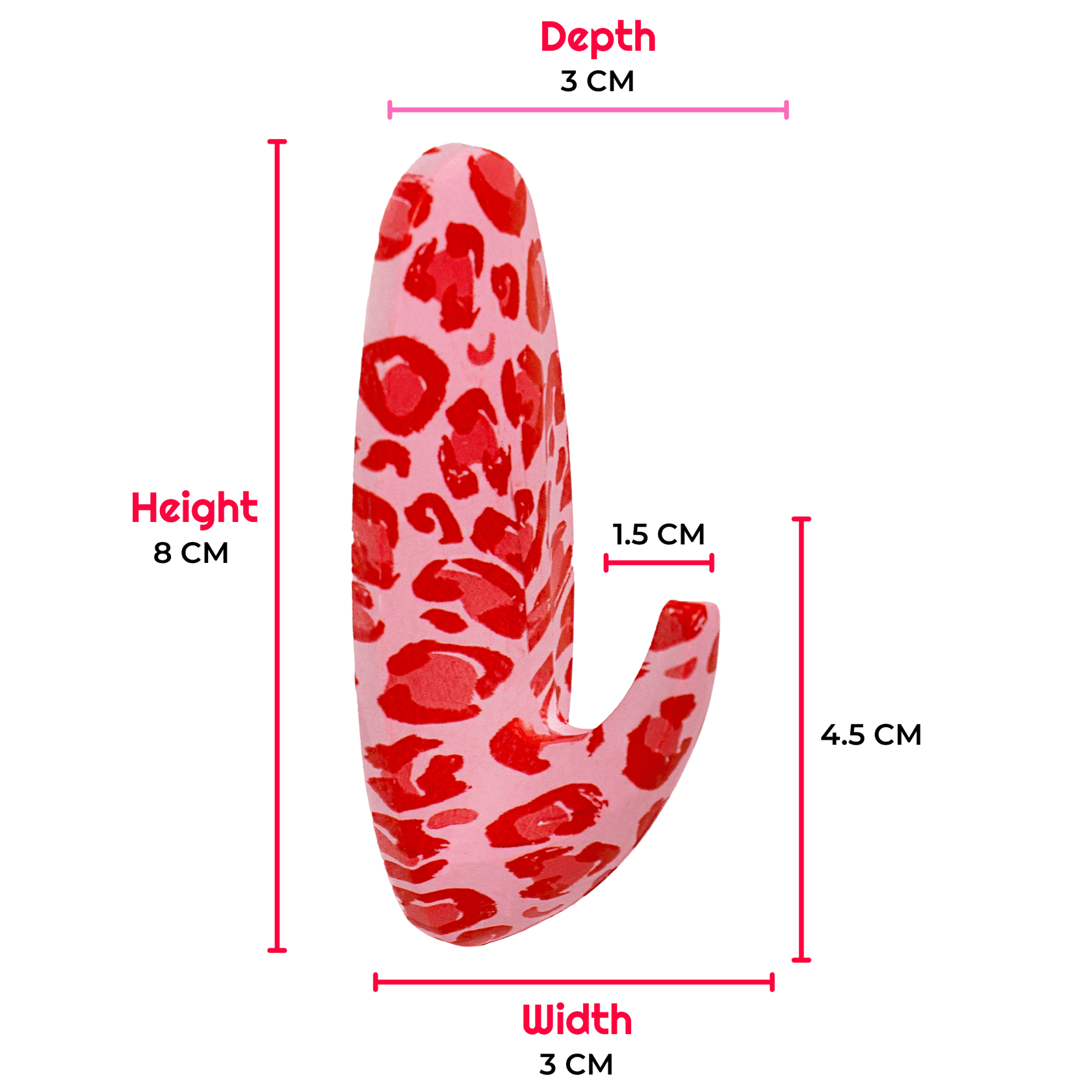 WallCandy Pink Cheetah Stick-On Wall Hooks with 3M Command Strips | 3 Pack