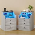 thumbnail image 6 of Plonmago Grey Night Stand with LED Ligts,LED Nightstand with Charging Station and Hutch,Bedside Table with 3 Drawers and Shelves,Grey, 6 of 7