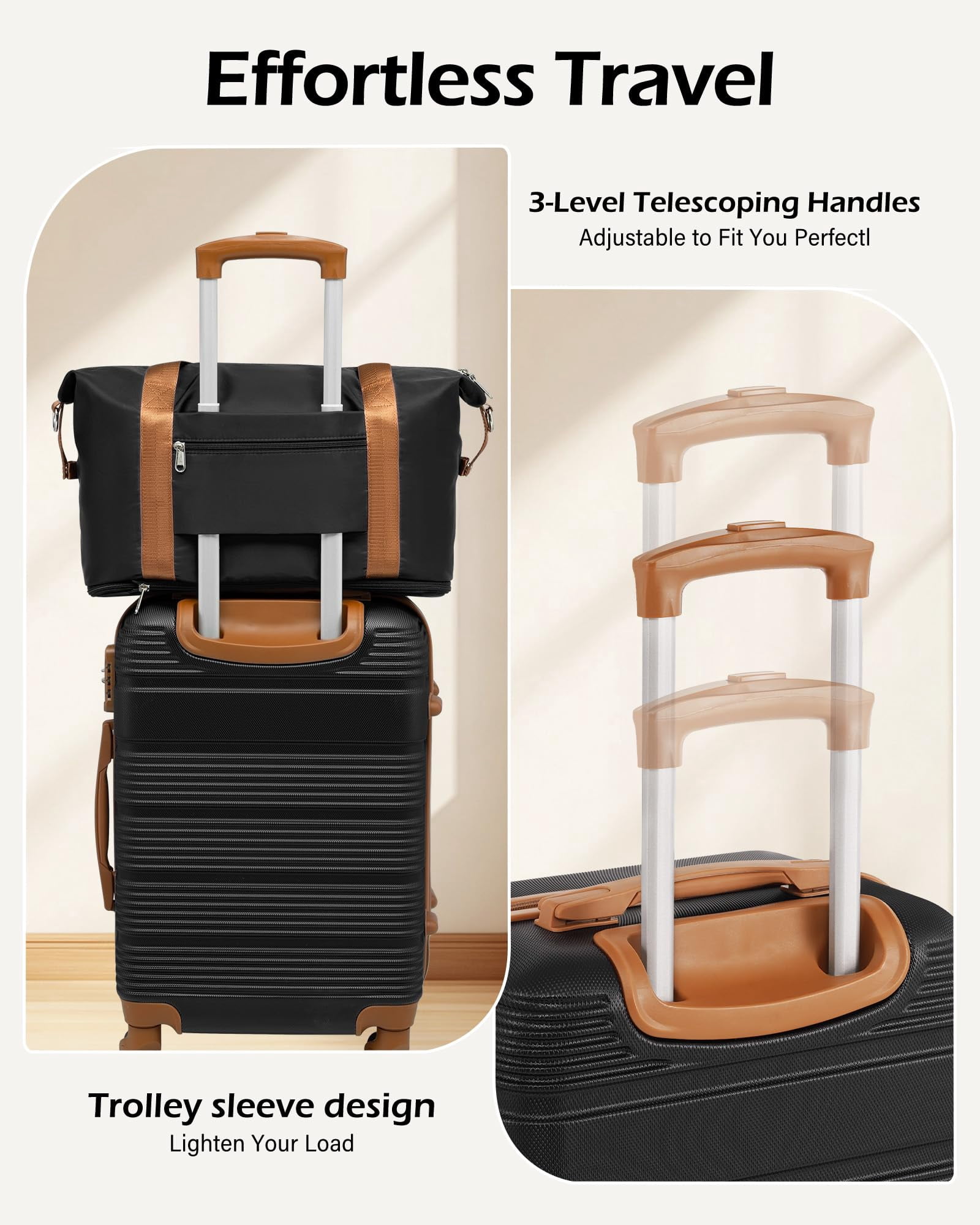 LONG VACATION 3 Piece Carry On Luggage Set with Backpack, 20 Inch Carry Suitcase with Spinner Wheels, ABS+PC Hardshell Suitcase set with TSA Lock & YKK Zipper
