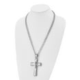 thumbnail image 4 of Diamond2Deal Stainless Steel Brushed and Polished Large Cross Pendant on a Curb Chain Necklace for Men 24", 4 of 5