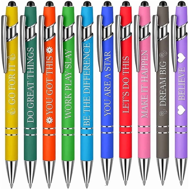 Funny Pen Inspirational Ballpoint Pens Funny Pens with Inspirational Quotes Screen Touch Stylus Pen Metal Gel Ballpoint Pen for Office School(10 Pieces, 10 Colors)