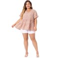 thumbnail image 3 of DARING DIVA Women's Plus Size V Neck Short Sleeve Floral Babydoll Blouse 6X Pink, 3 of 6
