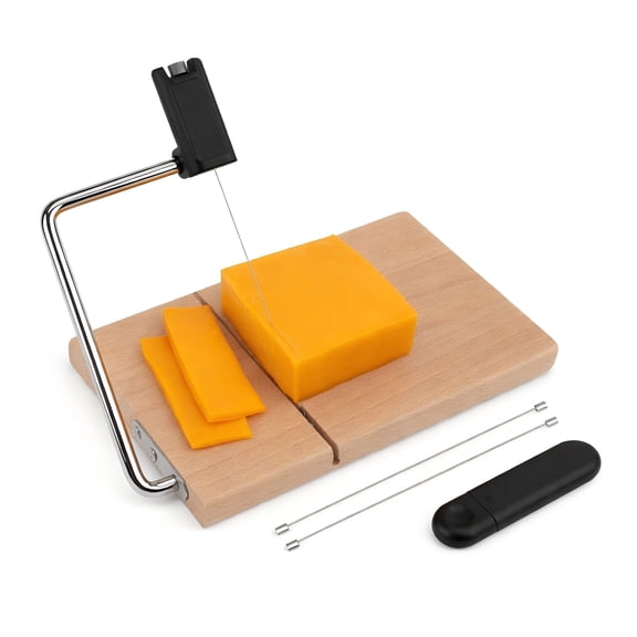 Wire Cheese Slicer with Board, Adjustable Tension Cheese Cutter with Replacement Wires