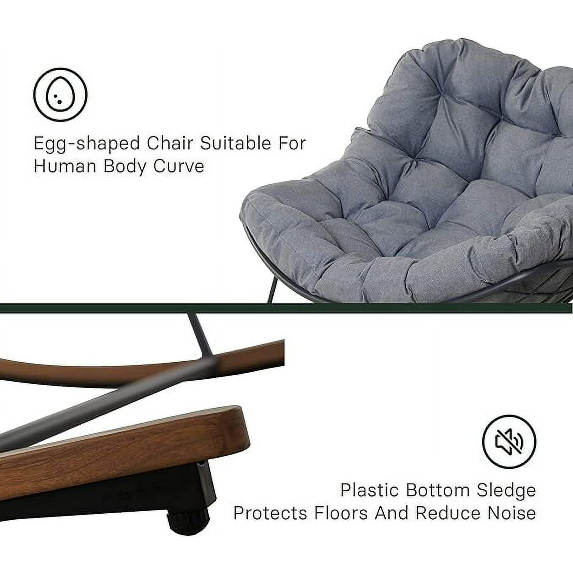 Grand Patio Oversized Steel Outdoor Rocking Chair with Ergonomic Design, All-Weather Rocker,Gray (Set of 1)