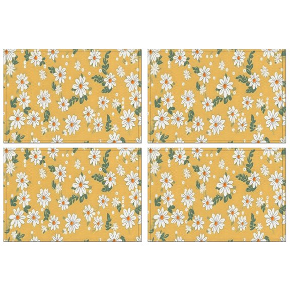 Yellow Daisy Flower Pattern Summer Placemats Table Placemats Set Of 4-Linen Kitchen Washable Placemats Table Mats 11.8"x17.7" Non-Slip Heat Resistant
