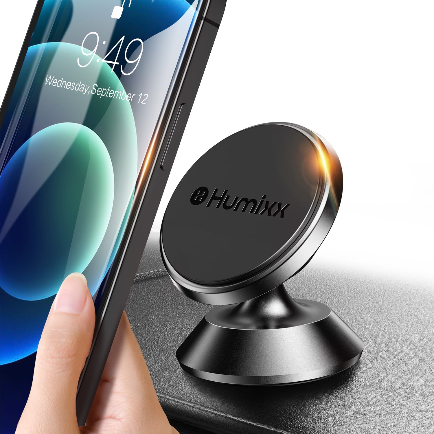 360 Degree Rotation Black Car Phone Holder Durable Design for Cellphone 4 to 6 inches Humixx Qi Wireless Charger Car Mount Holder for Dashboard 