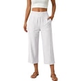 thumbnail image 2 of Women Wide Leg Pants High Waist Solid Three‑Quarter Cotton Linen Womens Sweatpants White, 2 of 8