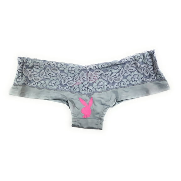 PLAYBOY Intimates Bunny Logo Lace Boyshorts, Grey, Medium