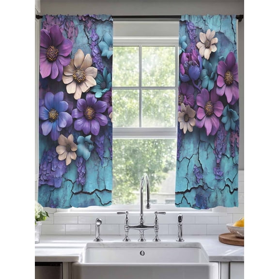 Purple Flowers Sheer Curtains for Living Room Bedroom Spring Vintage Walls Pastoral Country Sheer Curtains 63 Inch Long 2 Panels Set Light Filtering Curtain Window Treatments Drapes for Dining Room
