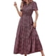 thumbnail image 3 of Txlixc Vestido largo para mujer, cuello redondo, manga corta, cintura elástica, estampado floral, estilo bohemio, vestidos casuales Txlixc  Estilo de ocio, 3 of 5