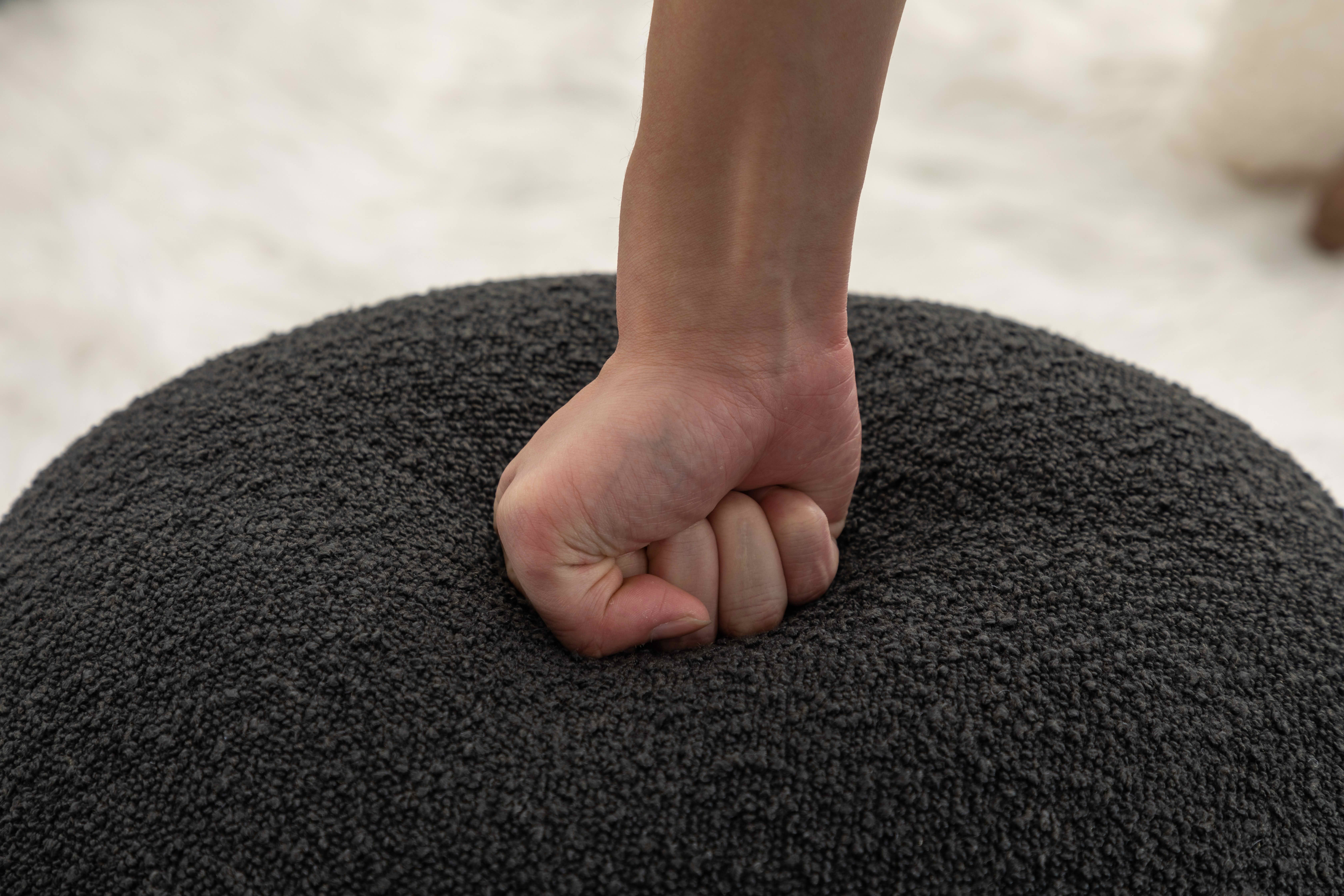 MAYEERTY Soft Boucle Round Ottoman Footrest Stool, Black