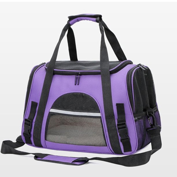 Bolsa de transporte para mascotas con correa para el hombro y tapete extraíble, portátil, de malla ventilada, para gatos, bolsa de viaje para perros Púrpura