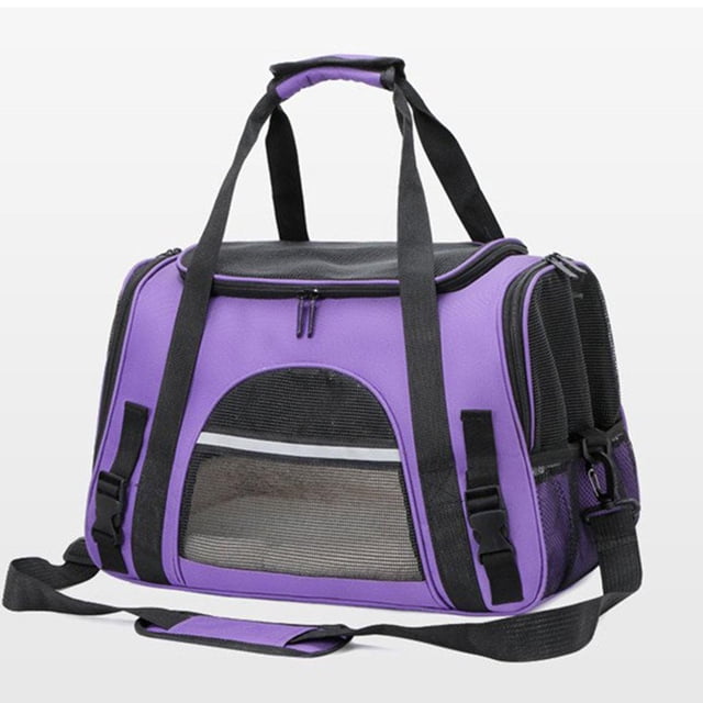 Bolsa de transporte para mascotas con correa para el hombro y tapete extraíble, portátil, de malla ventilada, para gatos, bolsa de viaje para perros Púrpura