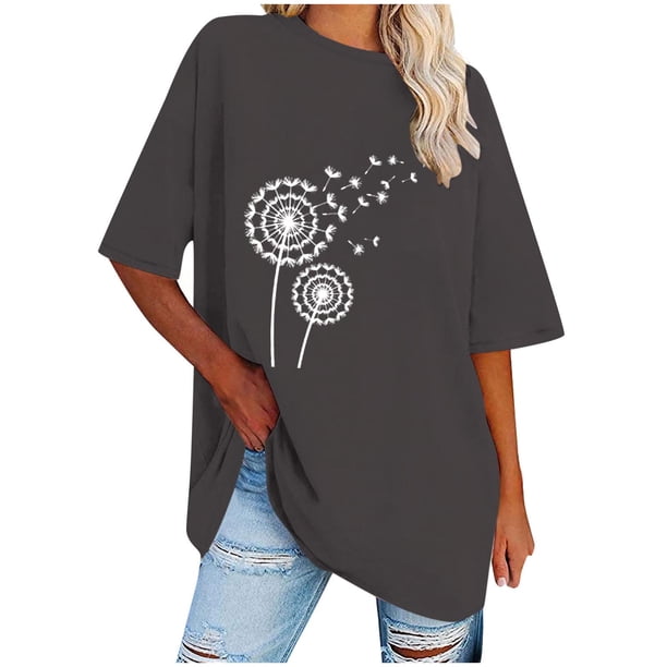 Camisetas de Manga Corta para las Mujeres Impreso Cuello Redondo Suelto Camiseta, Casual Cuatro Estaciones Blusa para el Hogar