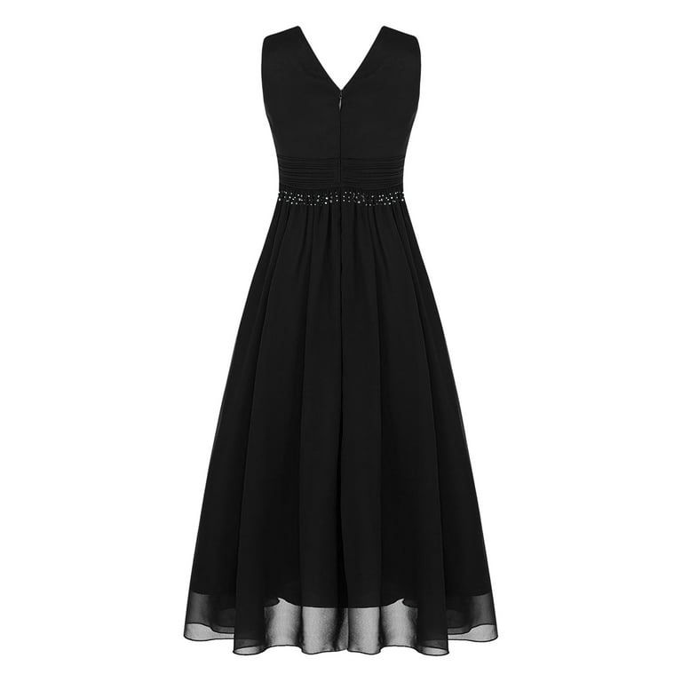 Alvivi Kids Sleeveless Ruched Chiffon Long Dress Flower Girls Wedding  Pageant Bridesmaid Dress Black 8 - Walmart.com