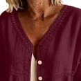 thumbnail image 4 of Stamzod Cardigan for Women Casual Cotton Linen Button Up Shirt Jacket Plus Size 3/4 Length Sleeve Womens Tops Wine S, 4 of 7