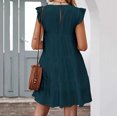 thumbnail image 3 of YI YI Women's Summer Dresses Sleeveless Ruffle Sleeve Round Neck Solid Loose Short Flowy Pleated Mini Babydoll Dress XL Blue, 3 of 3