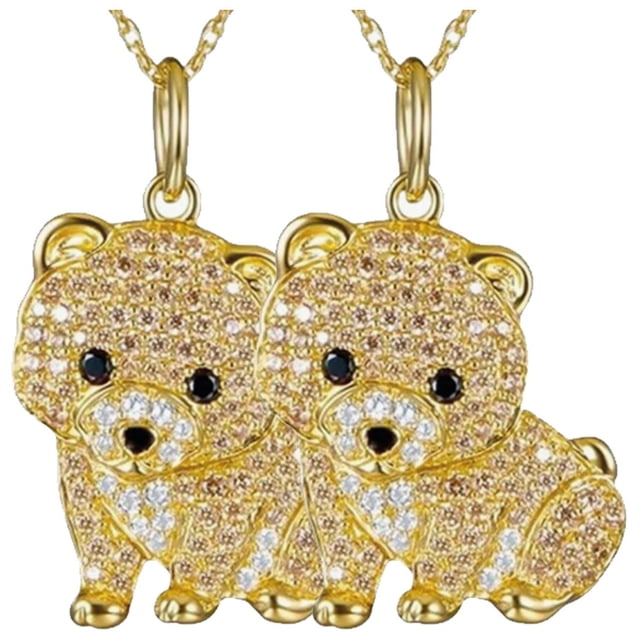 Colgantes con Dije DogNeck25 2Pzas Pomeranian Dorado Metal Cadena y Dije