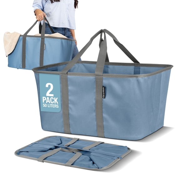 Clevermade 2-Pack Collapsible Fabric Laundry Basket Container BLUE Denim Large Organizer Bag - WLM8 (02586-C)