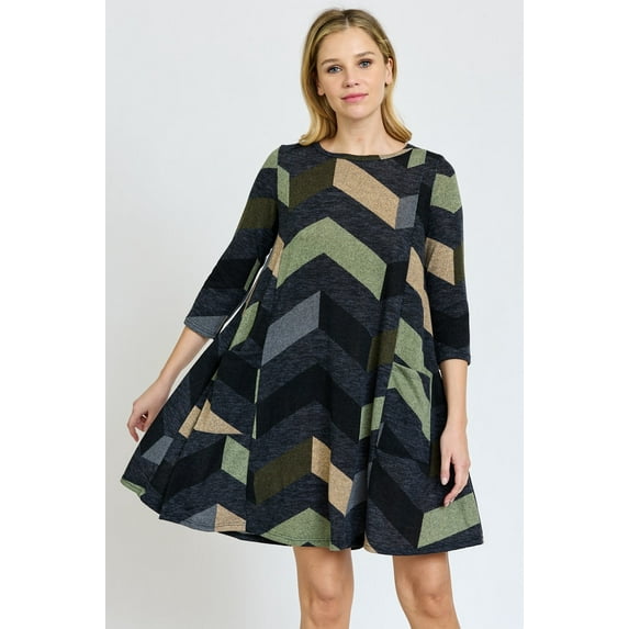 Multi Color Chevron A-Line Mini Dress | 2 Colors | S-3X