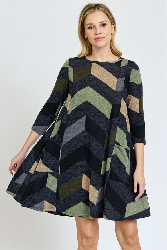 Multi Color Chevron A-Line Mini Dress | 2 Colors | S-3X