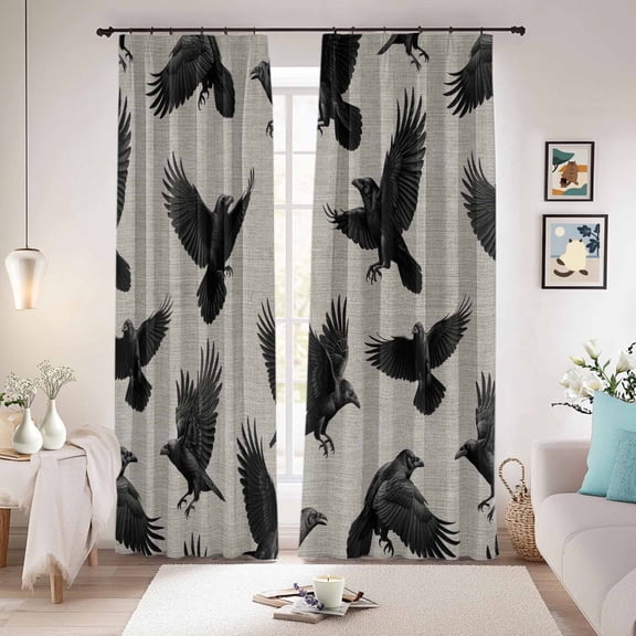 Gray Halloween Blackout Curtains for Bedroom/Living Room, Pinch Pleated Black Out Curtains, Farmhouse Black Bat Scary Dark Animals Room Darkening Window Drapes with Hooks 2 Panels, 39"x70"