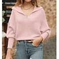 thumbnail image 7 of CoCopeaunts Women Knitted Sweater Tops Lapel Collar Long Sleeve Pullover Ribbed Knit Solid Color Sweaters Top, 7 of 7