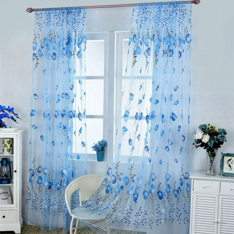 Tulip Floral Window Beads Decor Sheer Curtain Panel Voile Drape Vanlaces