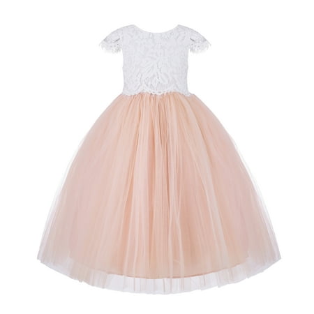 

Floral Lace Flower Girl Dress Cap Sleeves Tutu Junior Pageant Gown 214
