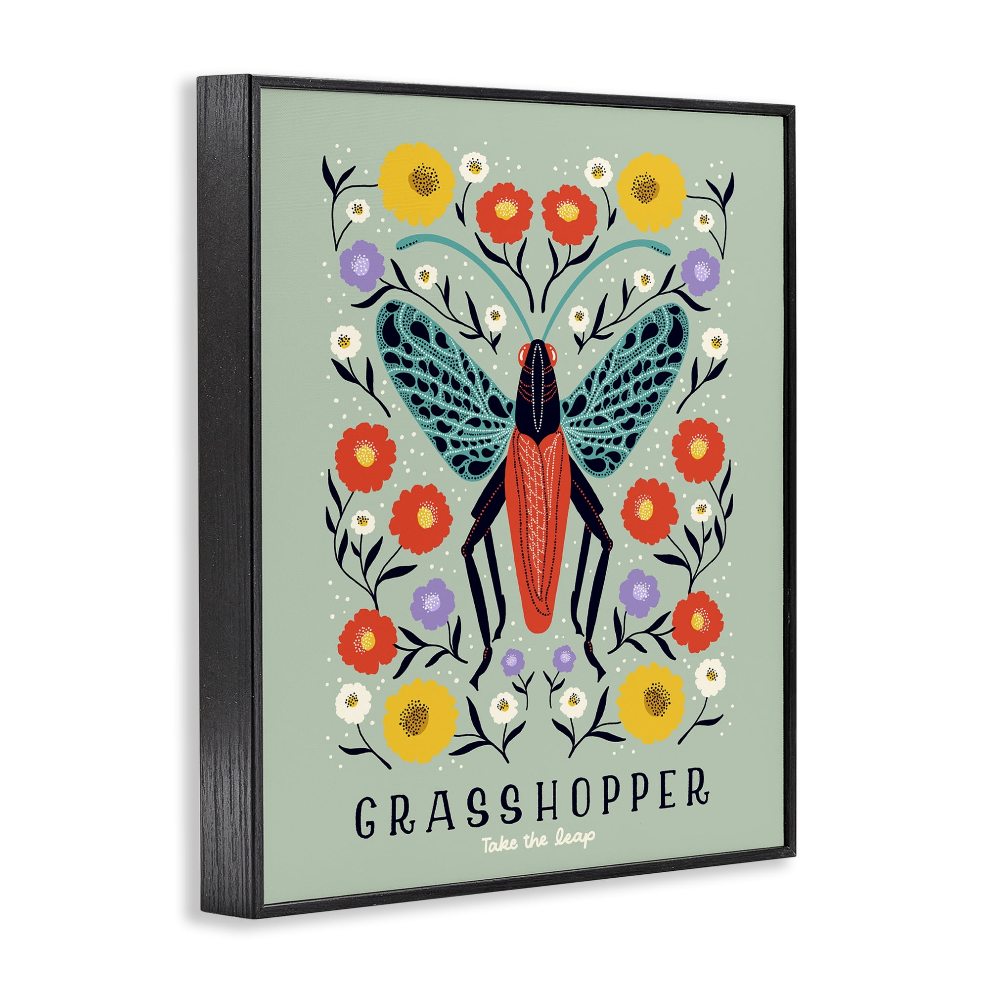 Stupell Industries Symmetrical Grasshopper with Blooms Black Framed Giclee Art, design by Indira Prieto | IndySign