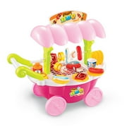 Kids Mini Simulation Kitchen Utensils Child Play House Electric BBQ Grill Cart For Children Indoor Playing Games - Pink