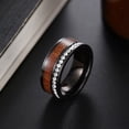 thumbnail image 2 of PAMTIER Men's Women's Stainless Steel 8mm Creative Wood Grain Inlay Ring with Cubic Ziconia Black Size 7, 2 of 5