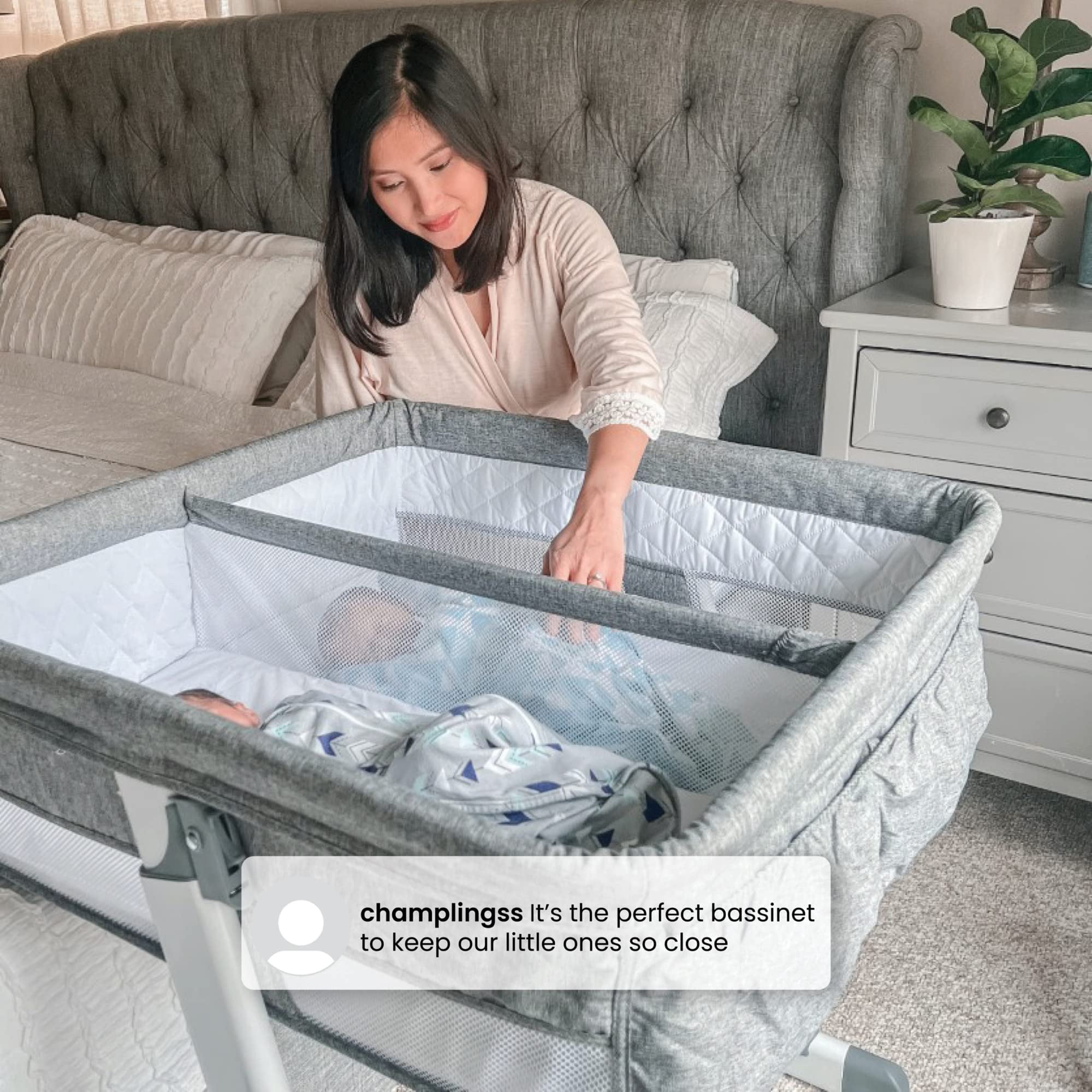Delta Grey Bedside Baby Bassinet Bedside Sleeper For Twins