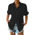 thumbnail image 1 of Solid Color Button Down Shirts Womens Loose-fit Short-Sleeve Shirt Casual Collar Pockets for Summer Daily Wearing Yellow 5XL, 1 of 4