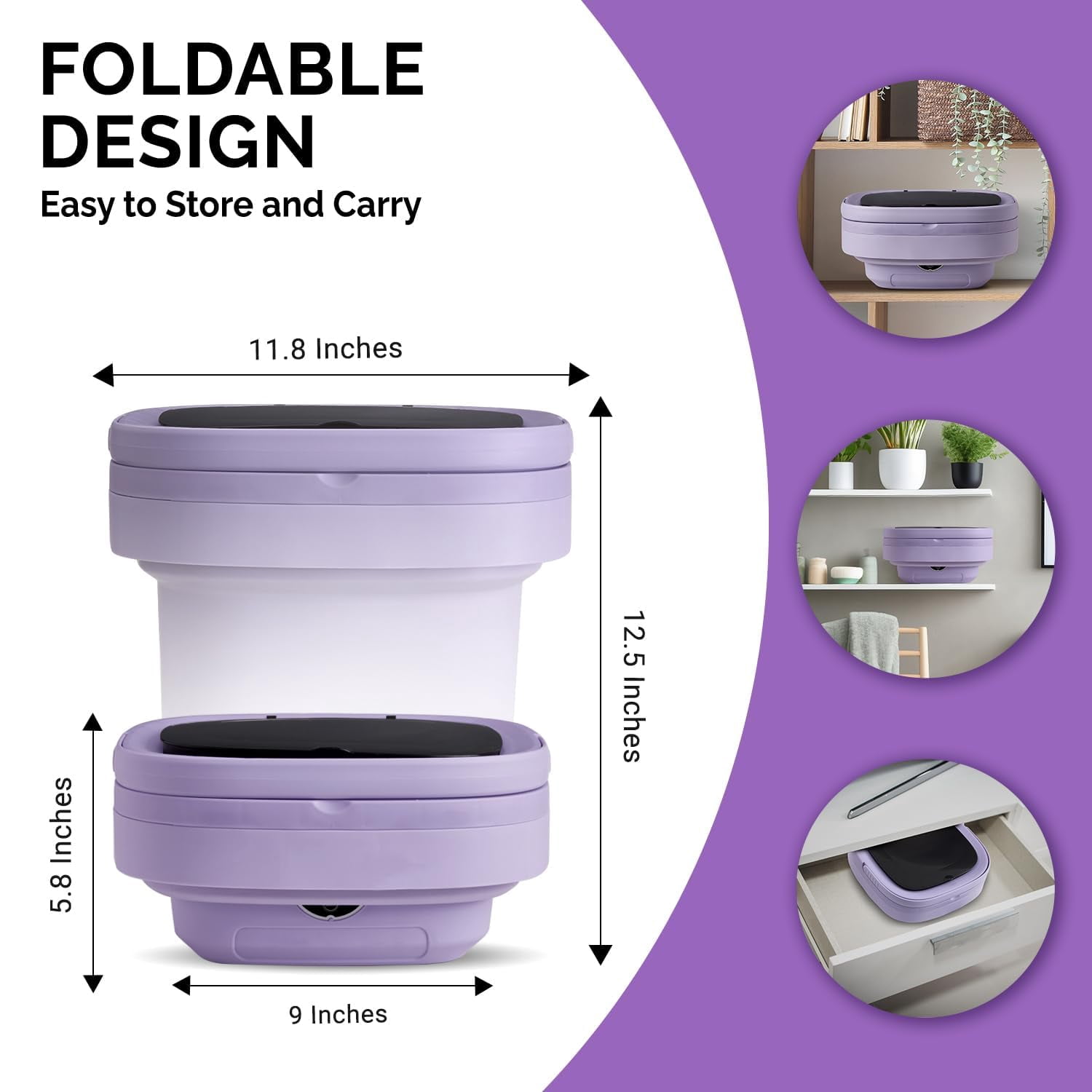Portable Washing Machine, 11L Mini Folding Washer for Apartments, Dorms, RV and Travel, Compact Top Load Washer with Spin Basket and 3 Wash Modes for Small Loads, (PURPLE)