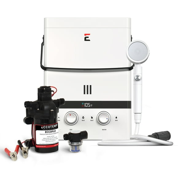 Eccotemp Luxe 1.5 GPM Portable Outdoor Tankless Water Heater w/ EccoFlo Diaphragm 12V Pump and Strainer