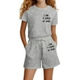 thumbnail image 4 of Glisme 2 Pcs Girls Outfit Fashion Letter Print Casual Loose Short Sleeve Suit Skin Friendly Fit Clothing Set For Girl Size 9-10 Years, Grey, 4 of 6