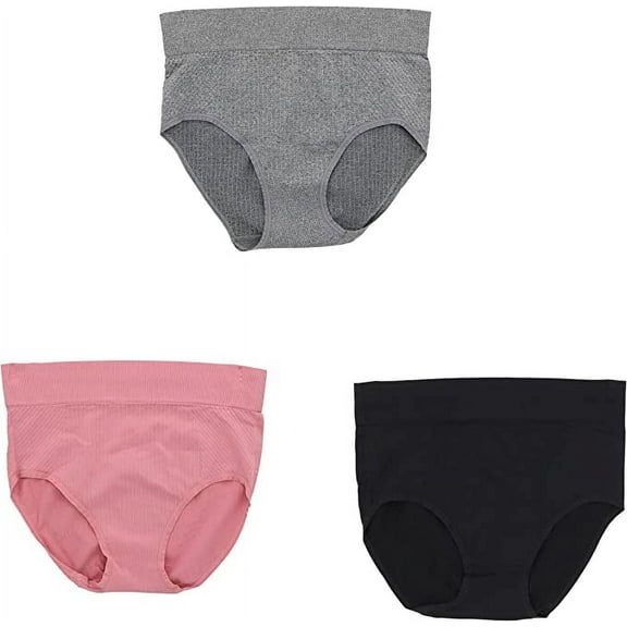 Delta Burke Intimates Women's Plus Size Ribbed Hi-Rise Brief Panties - 3 Pack - Black, Pink, & Charcoal - 1X-Large