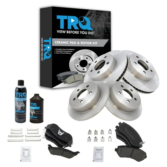 TRQ Front & Rear Ceramic Brake Pad & Rotor Kit w/Fluids for 03-07 Jeep Liberty BKA16845