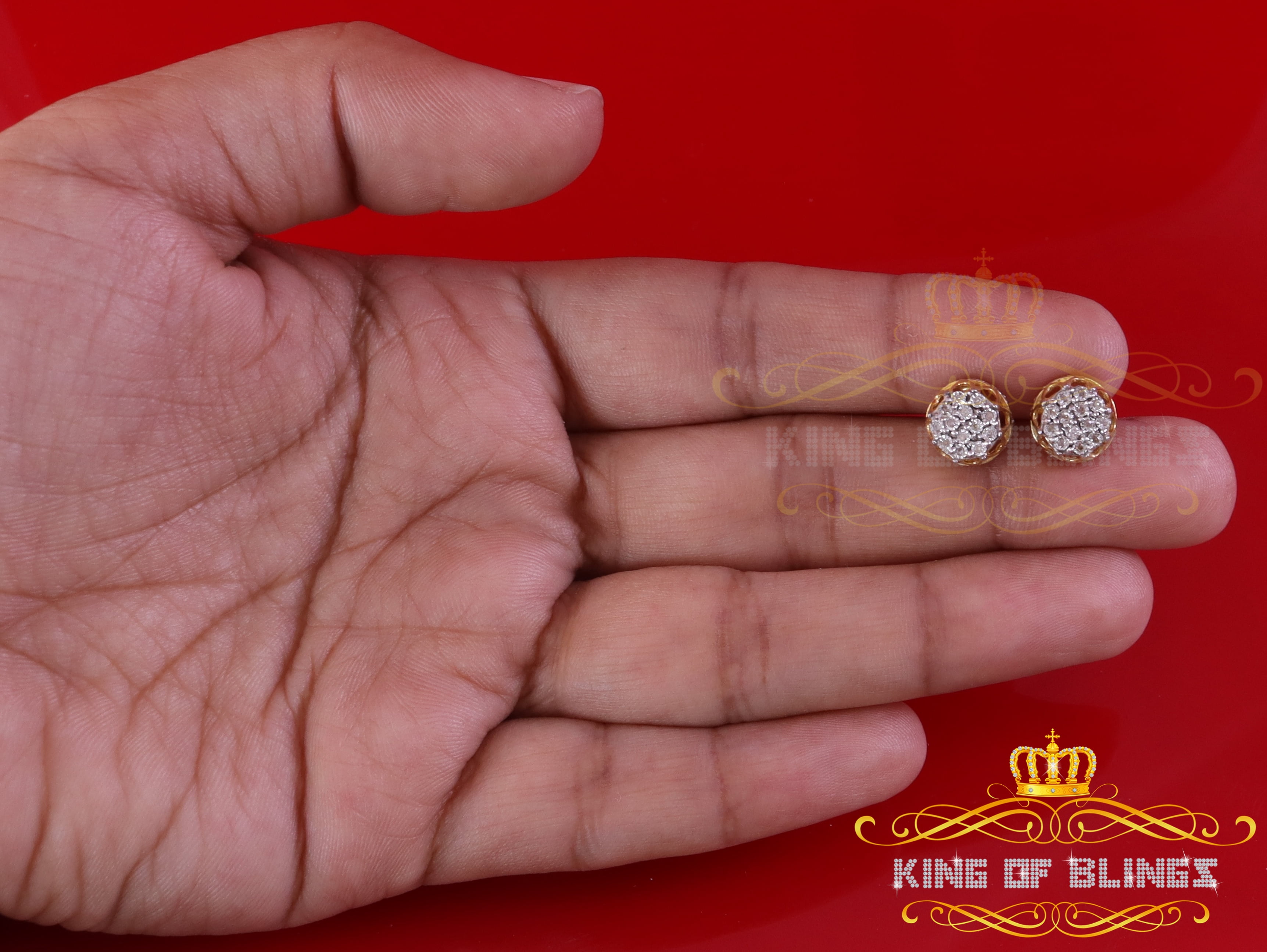 King of Bling's 0.07ct Diamond 925 Sterling Yellow Silver For Men's & Womens Stud Round Earring